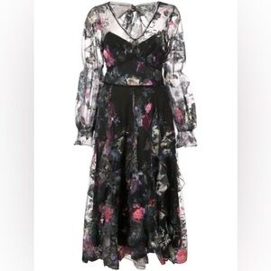 Marchesa Notte Han embroidered Floral Long Sleeve Dress NWT